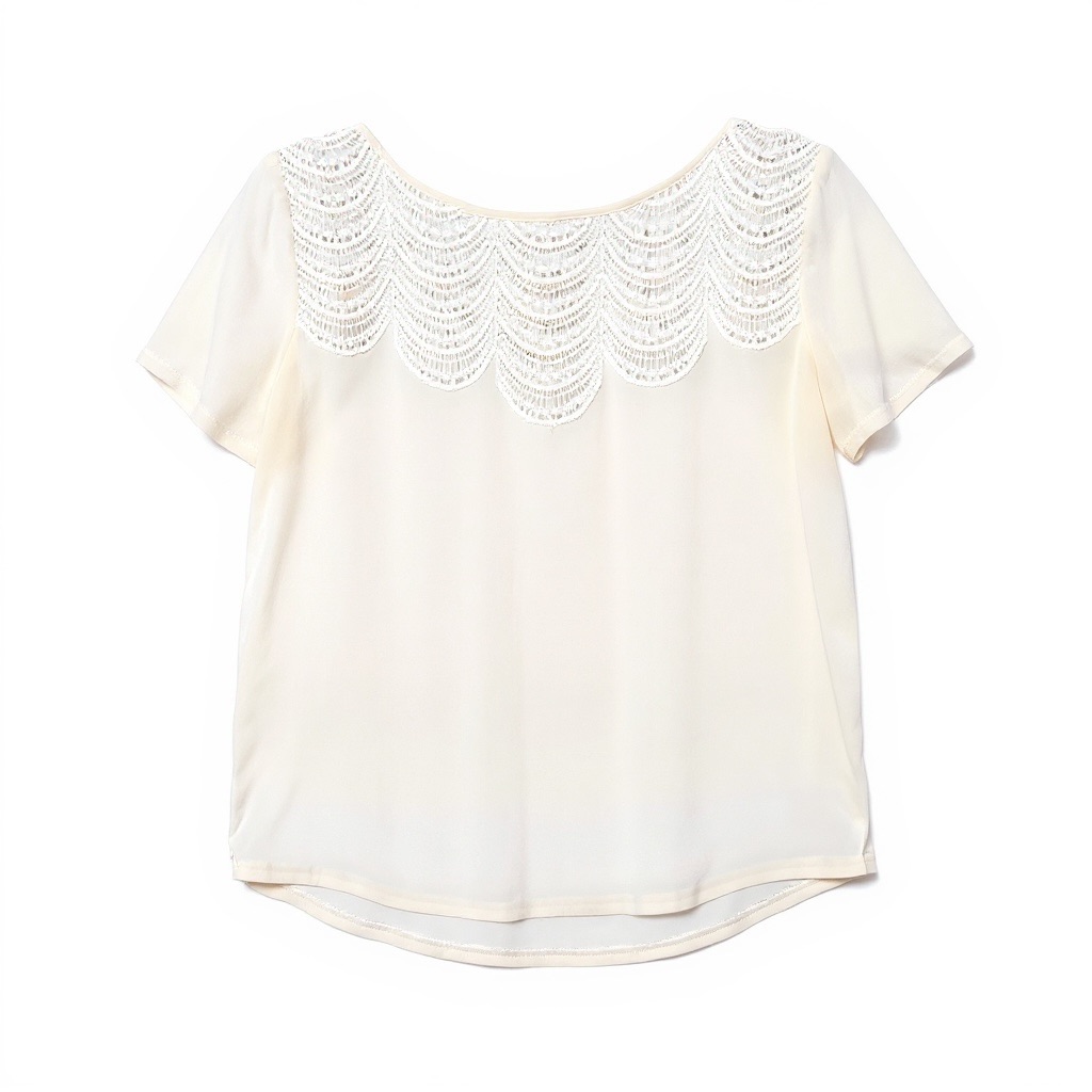 Club Monaco Ivory 100% Silk Top With Scallop Crochet Neckline, Size Small